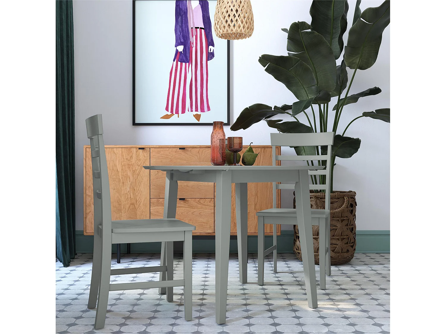 Brooks | Ensemble à dîner 3 pièces en MDF et hévéa gris