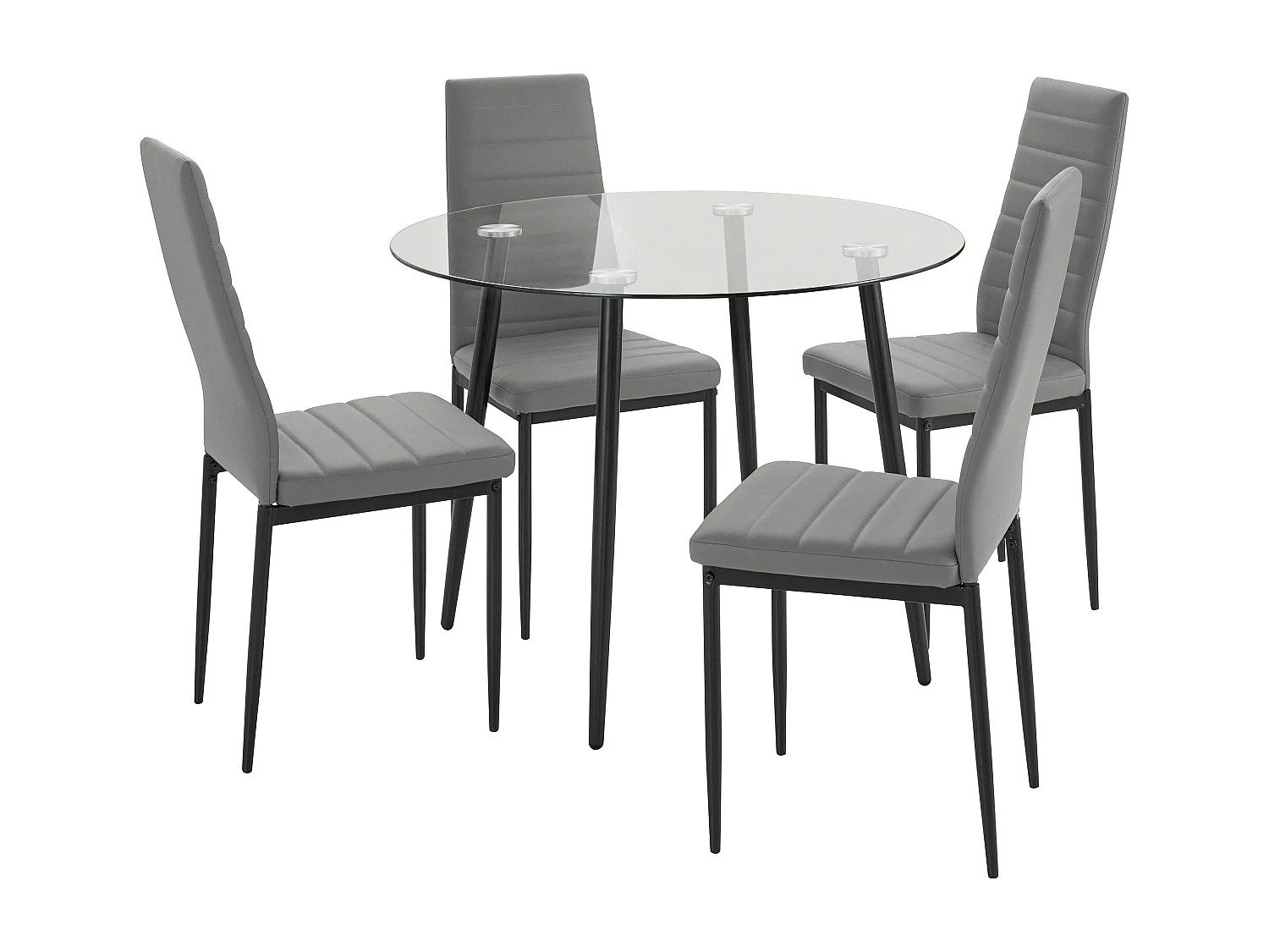 Danny | Ensemble table à manger 100 cm et 4 chaises en PU gris