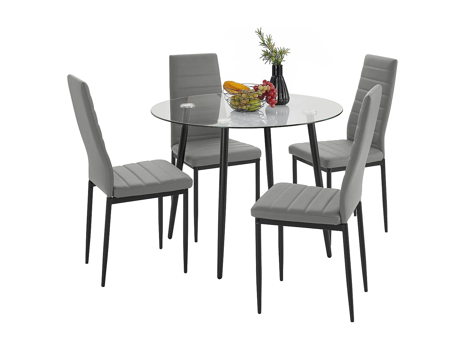 Danny | Ensemble table à manger 100 cm et 4 chaises en PU gris