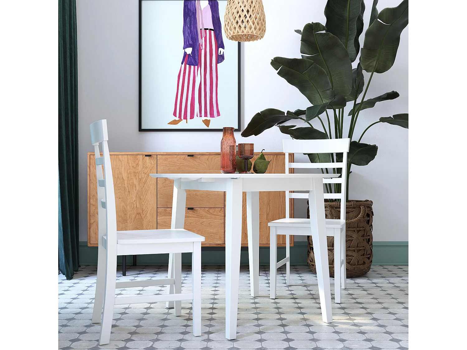 Brooks | Ensemble à dîner 3 pièces en MDF et hévéa blanc