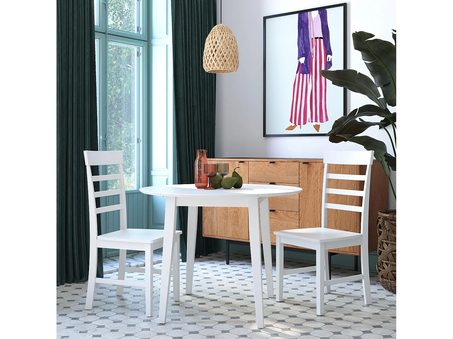 Brooks | Ensemble à dîner 3 pièces en MDF et hévéa blanc