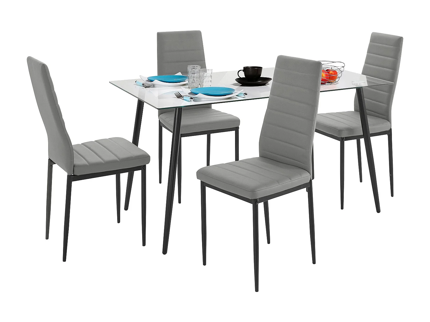 Danny | Ensemble table à manger 140 cm et 4 chaises en PU gris