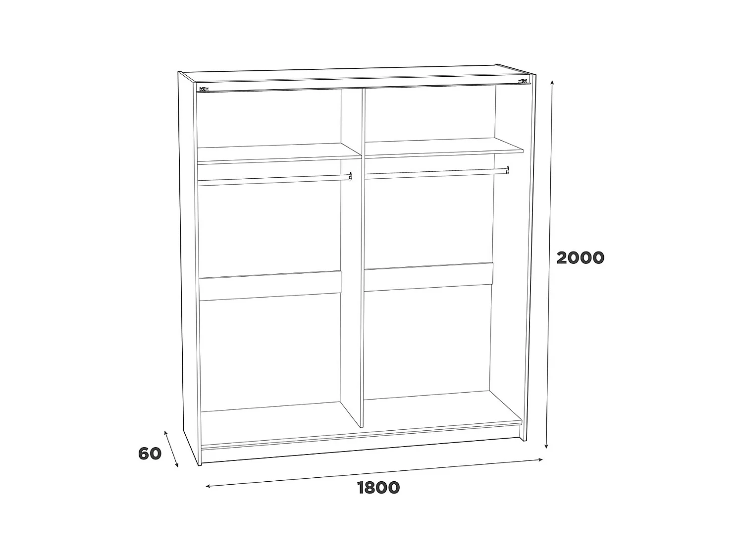 Armoire placard / meuble de rangement coloris blanc - Hauteur 200 x Longueur 180 x Profondeur 60 cm