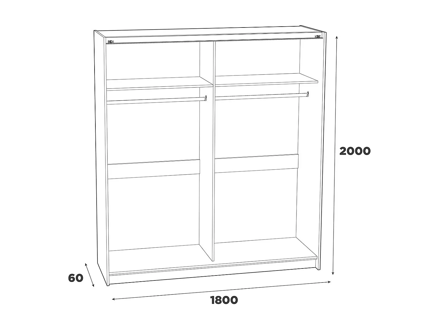 Armoire placard / meuble de rangement coloris blanc - Hauteur 200 x Longueur 180 x Profondeur 60 cm