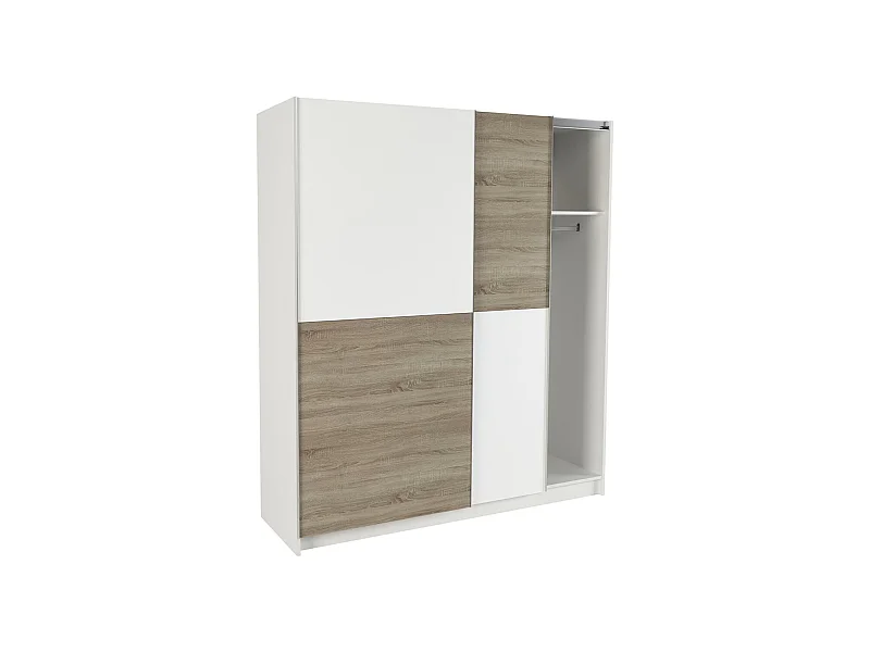Armoire placard / meuble de rangement coloris chêne cortez, blanc  - Hauteur 200 x Longueur 180 x Profondeur 60 cm