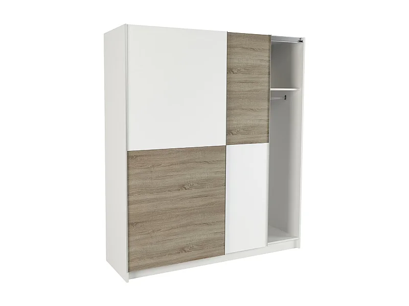 Armoire placard / meuble de rangement coloris chêne cortez, blanc  - Hauteur 200 x Longueur 180 x Profondeur 60 cm