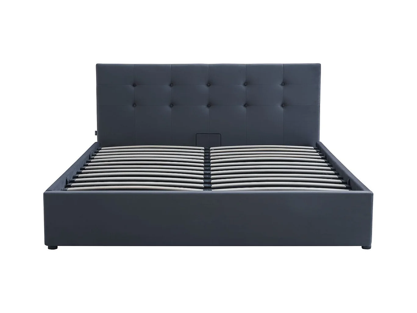 Lit coffre adulte 140x190 cm avec tête de lit matelassée en velours gris foncé et sommier - Tina