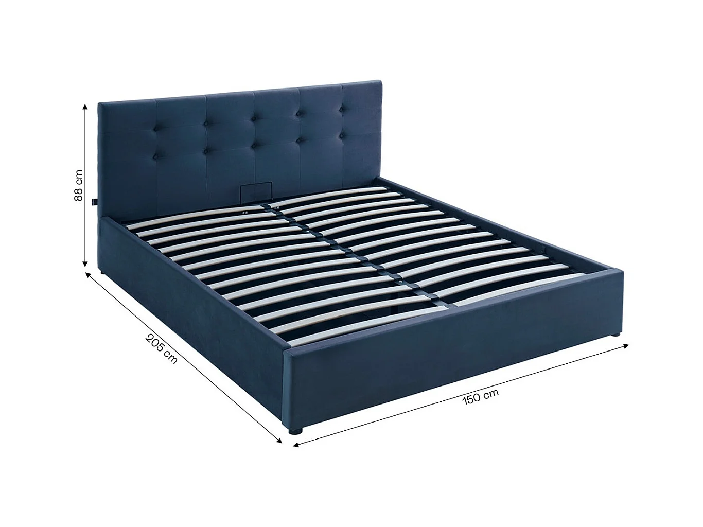 Lit coffre adulte 140x190 cm avec tête de lit matelassée en velours gris foncé et sommier - Tina