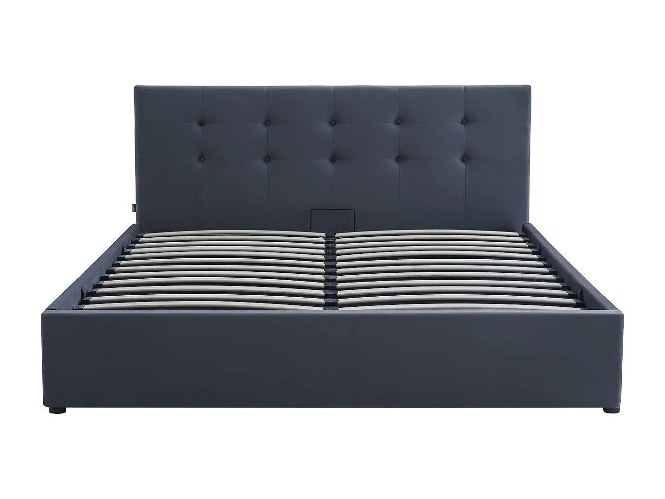Lit coffre adulte 160x200 cm avec tête de lit matelassée en velours gris foncé et sommier - Tina