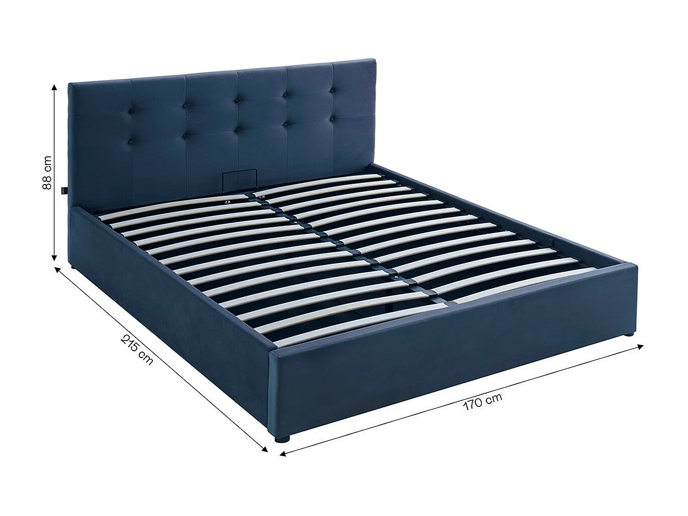 Lit coffre adulte 160x200 cm avec tête de lit matelassée en velours gris foncé et sommier - Tina