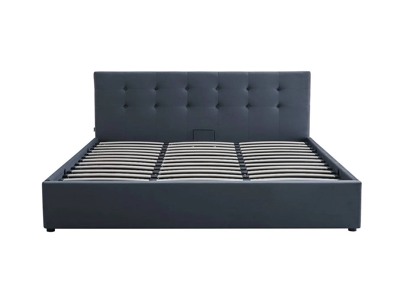 Lit coffre adulte 180x200 cm avec tête de lit matelassée en velours gris foncé et sommier - Tina