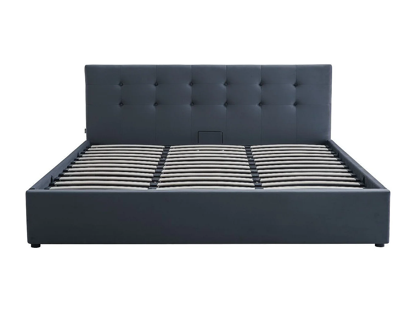 Lit coffre adulte 180x200 cm avec tête de lit matelassée en velours gris foncé et sommier - Tina