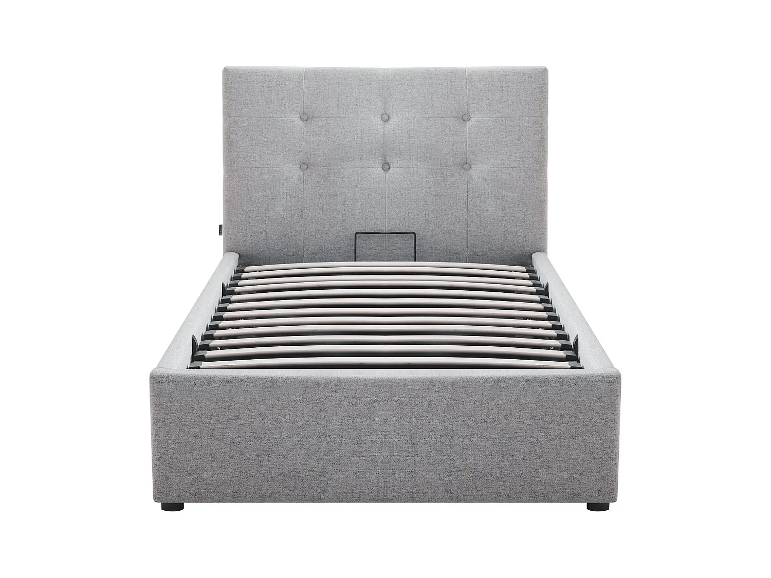 Lit coffre adulte 90x190 cm avec tête de lit matelassée en tissu gris et sommier - Tina