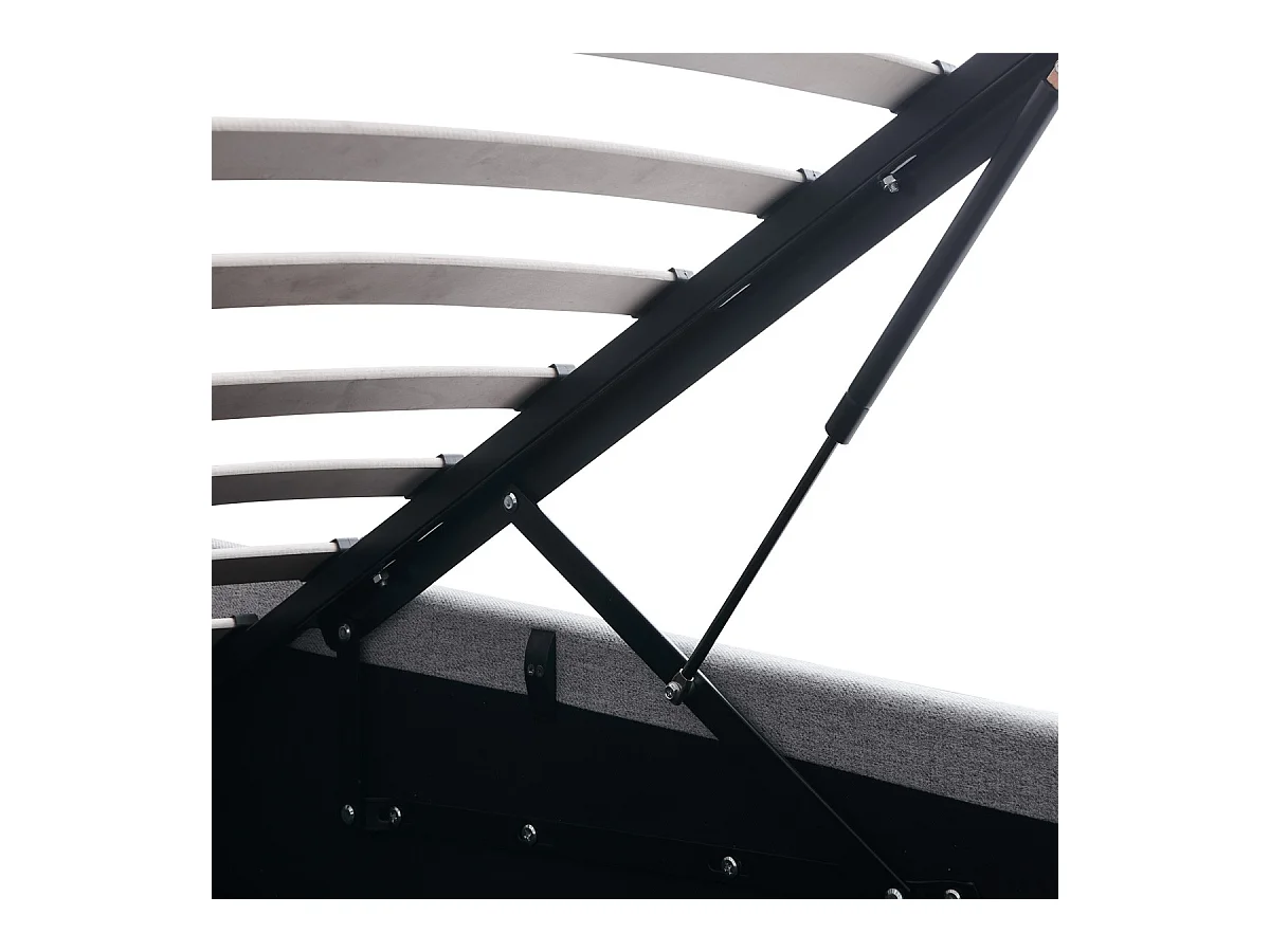 Lit coffre adulte 140x190 cm avec tête de lit matelassée en tissu gris et sommier - Tina