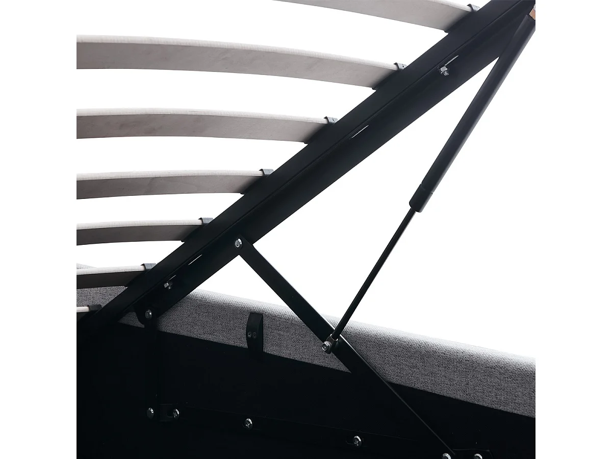 Lit coffre adulte 140x190 cm avec tête de lit matelassée en tissu gris et sommier - Tina