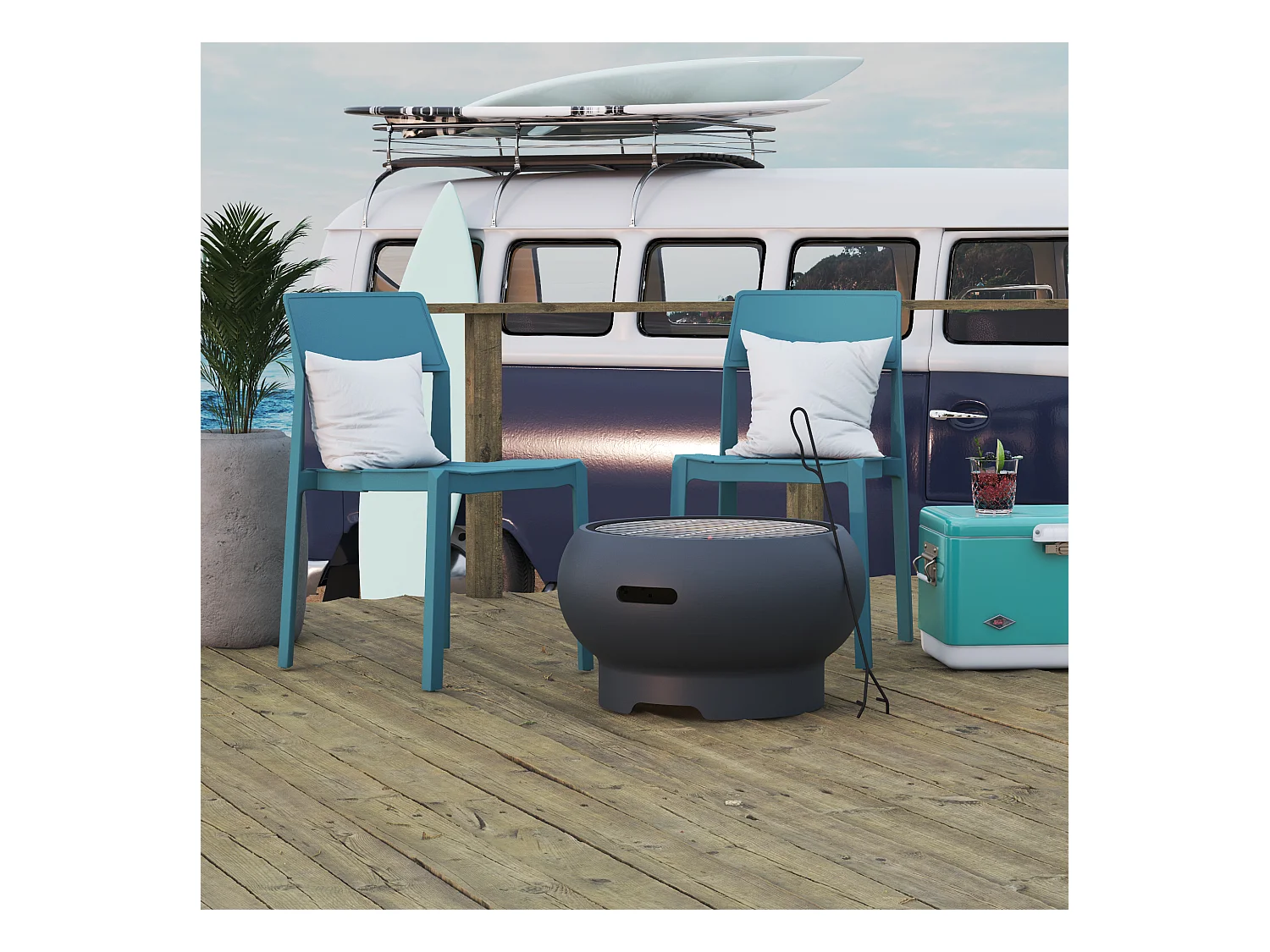 Asher | Camino da esterno in ceramica grigio scuro