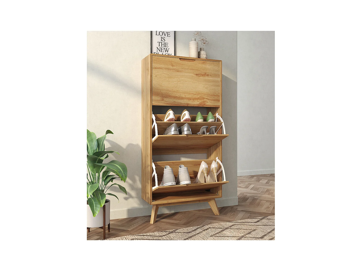 Ezra | Coffre à chaussures à 3 rabats en chêne