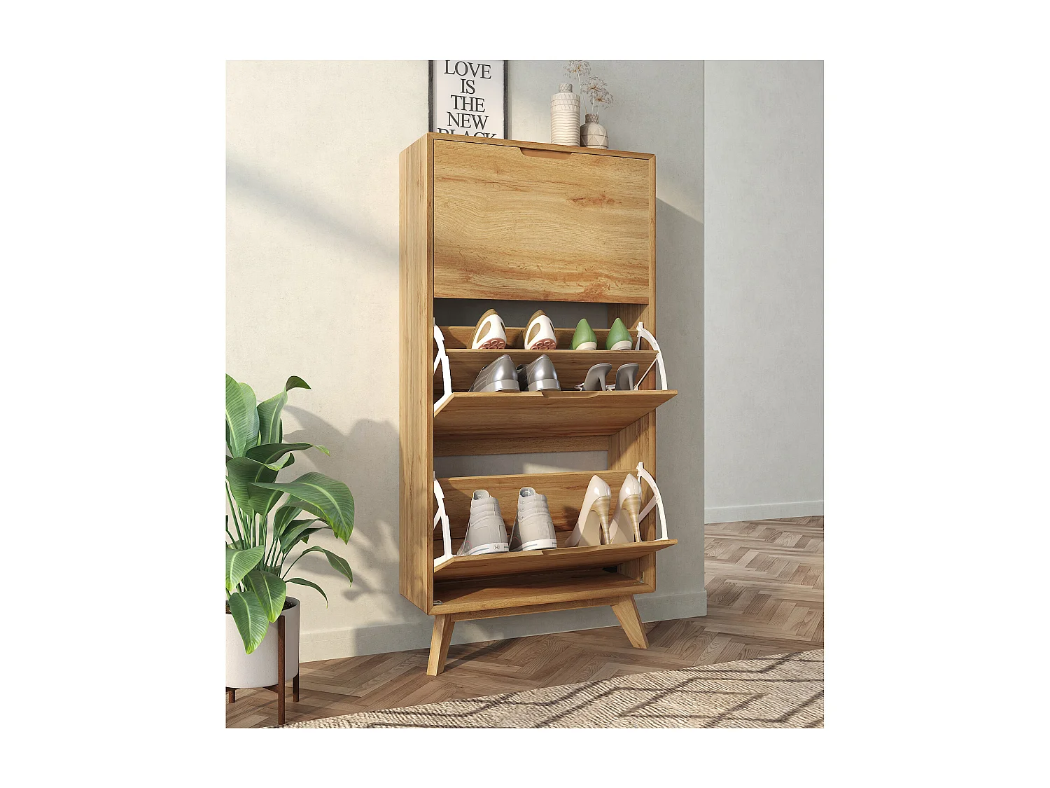 Ezra | Coffre à chaussures à 3 rabats en chêne