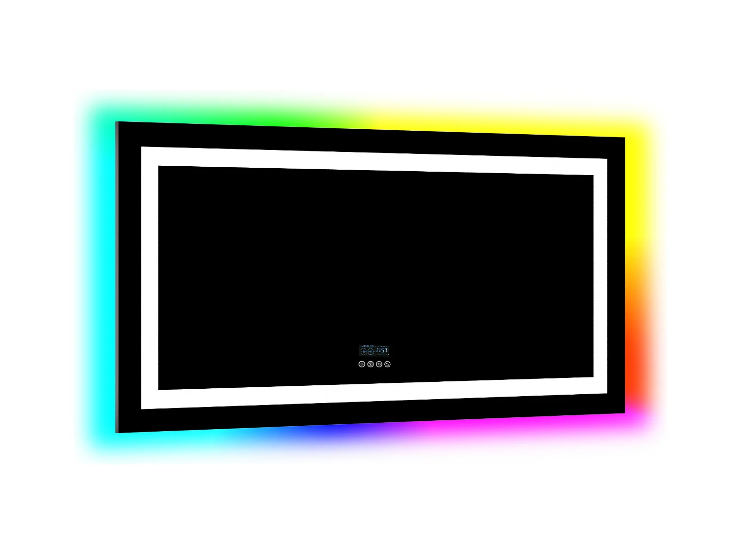 Badkamerspiegel 151x78cm RGB en LED verstelbaar + anti-condens + Bluetooth 5.2 + Klok + 3 kleuren 4 knoppen
