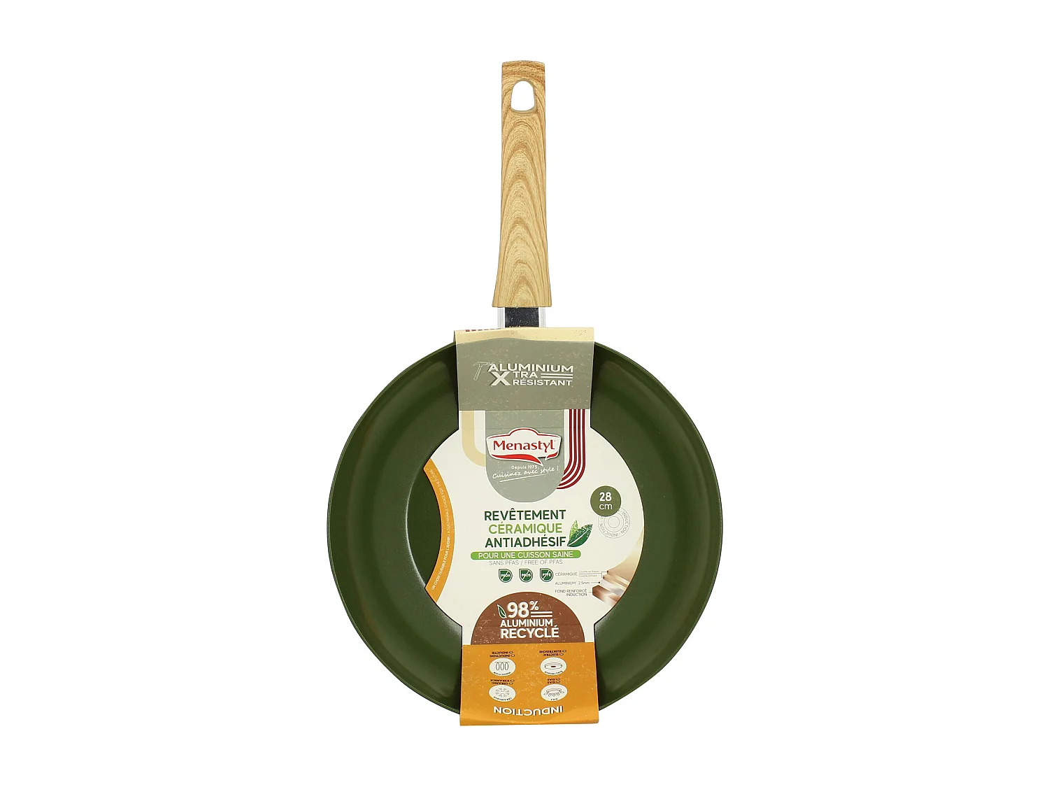 Menastyl - Wok Colorama 28cm En Aluminium Recycle Olive Induction
