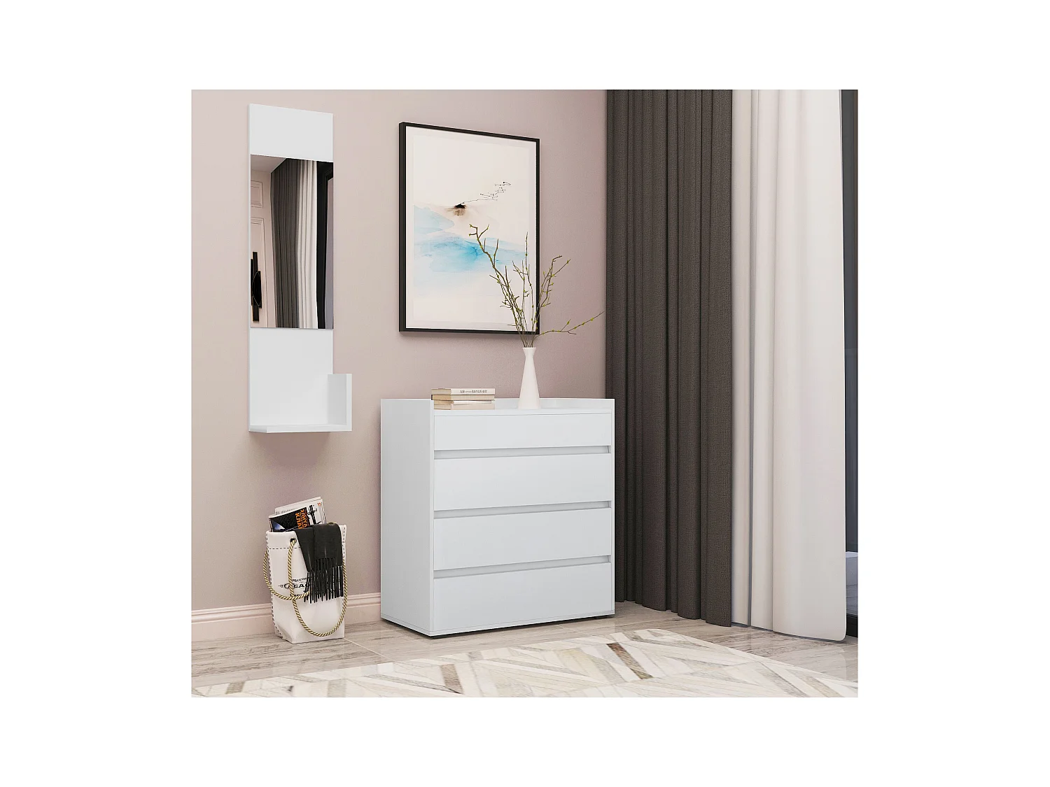 Commode Vogue 3+1 tiroirs Blanc