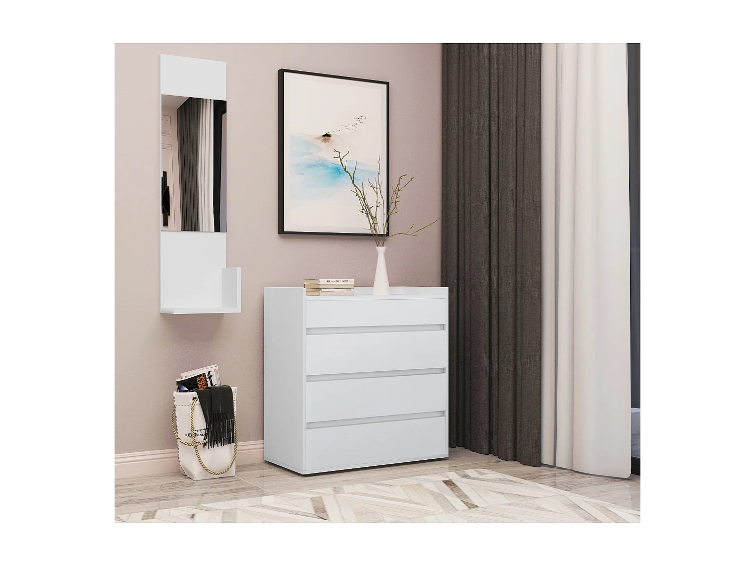 Commode Vogue 3+1 tiroirs Blanc