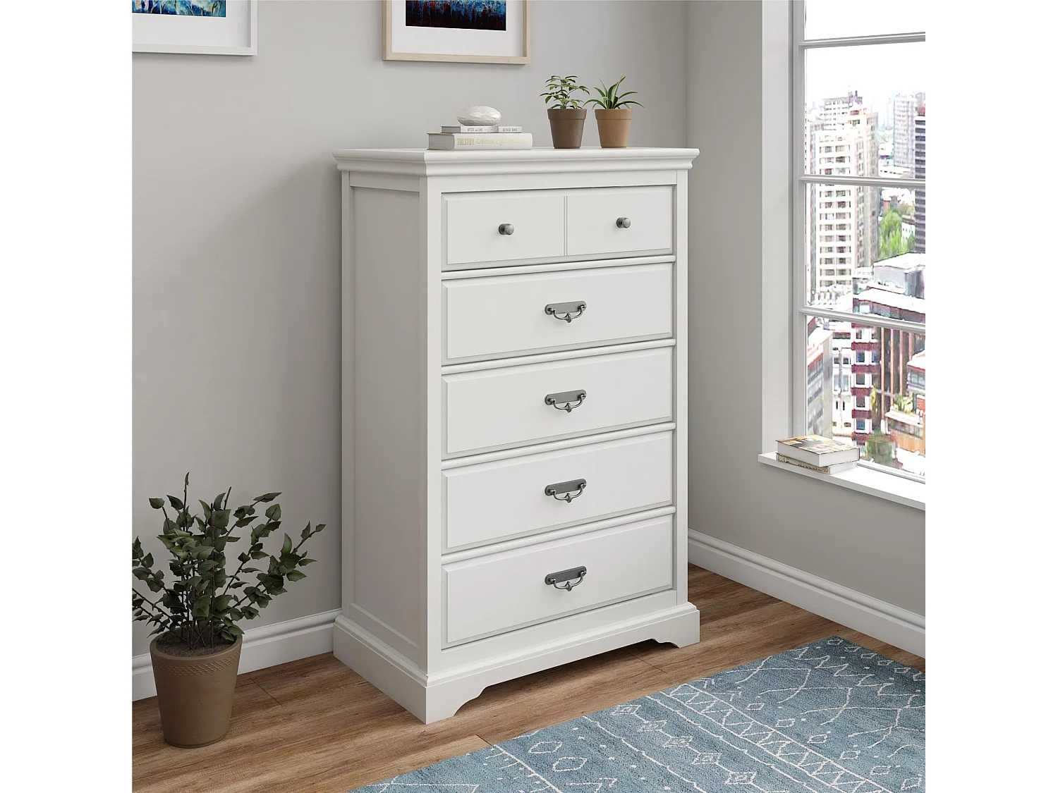 Bristol | Commode à 5 tiroirs en MDF blanc