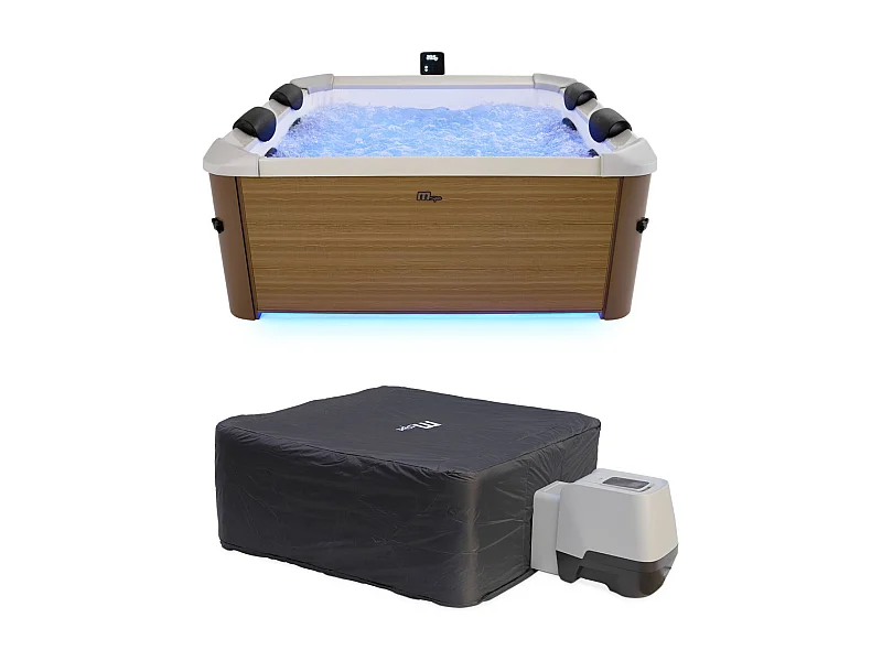 Spa rigide 6 places hydromassages. 4 coussins avec housse de protection. OSLO AMBER. beige. L 160 x P 160 x H 65 cm