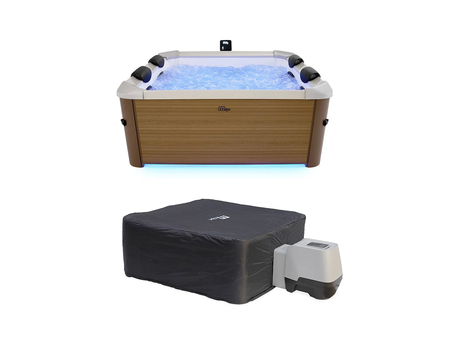 Spa rigide 6 places hydromassages. 4 coussins avec housse de protection. OSLO AMBER. beige. L 160 x P 160 x H 65 cm