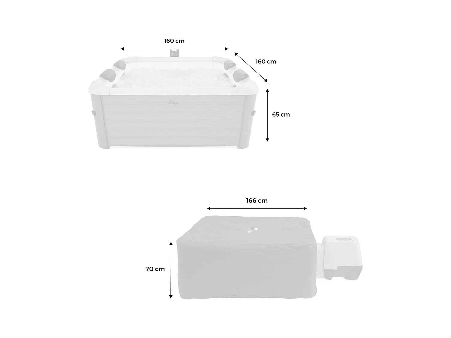 Spa rigide 6 places hydromassages. 4 coussins avec housse de protection. OSLO AMBER. beige. L 160 x P 160 x H 65 cm