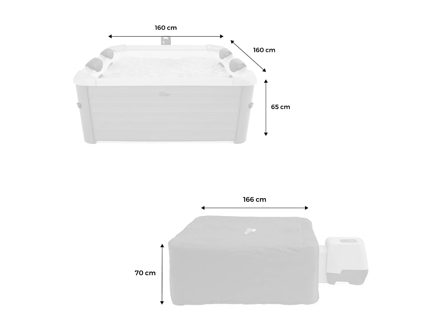 Spa rigide 6 places hydromassages. 4 coussins avec housse de protection. OSLO AMBER. beige. L 160 x P 160 x H 65 cm