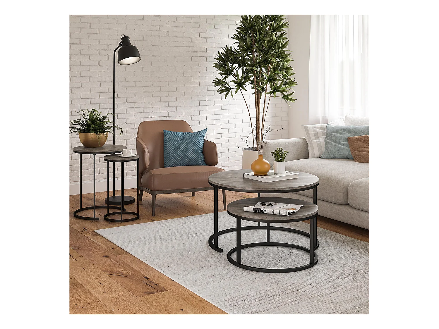 Camdale | Tables basses gigognes et bouts de canapé 4 pièces en panneaux