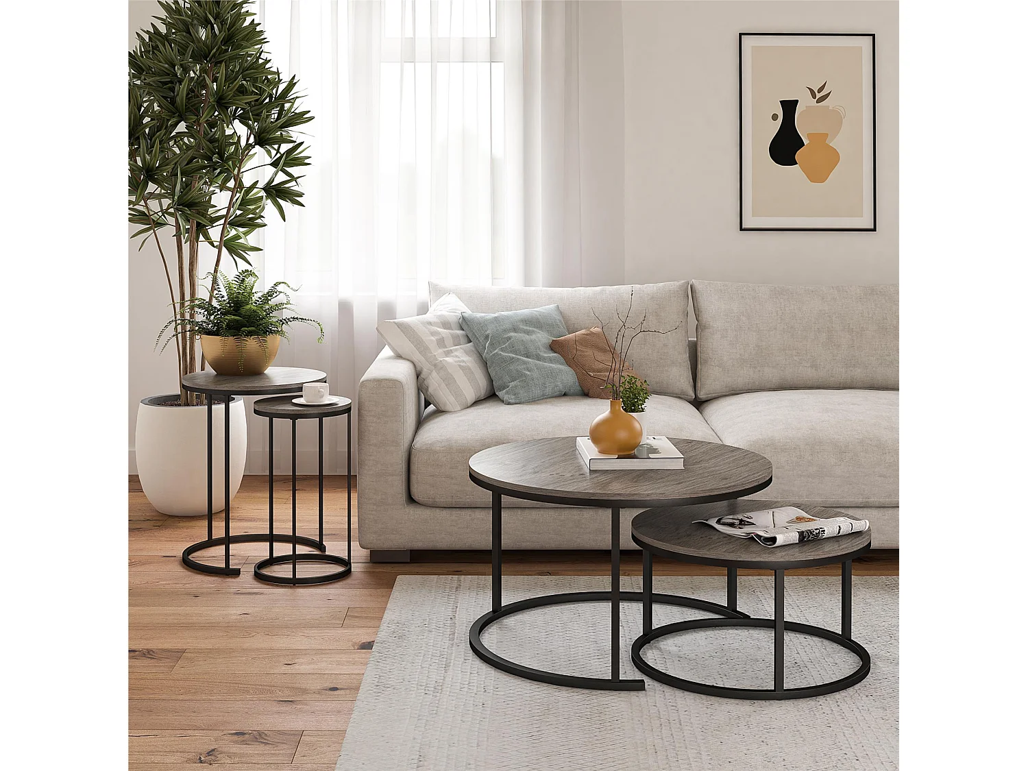 Camdale | Tables basses gigognes et bouts de canapé 4 pièces en panneaux