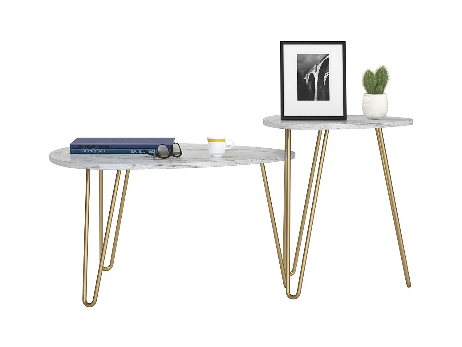 Tavolini impilabili in truciolare laminato PVC marmo bianco