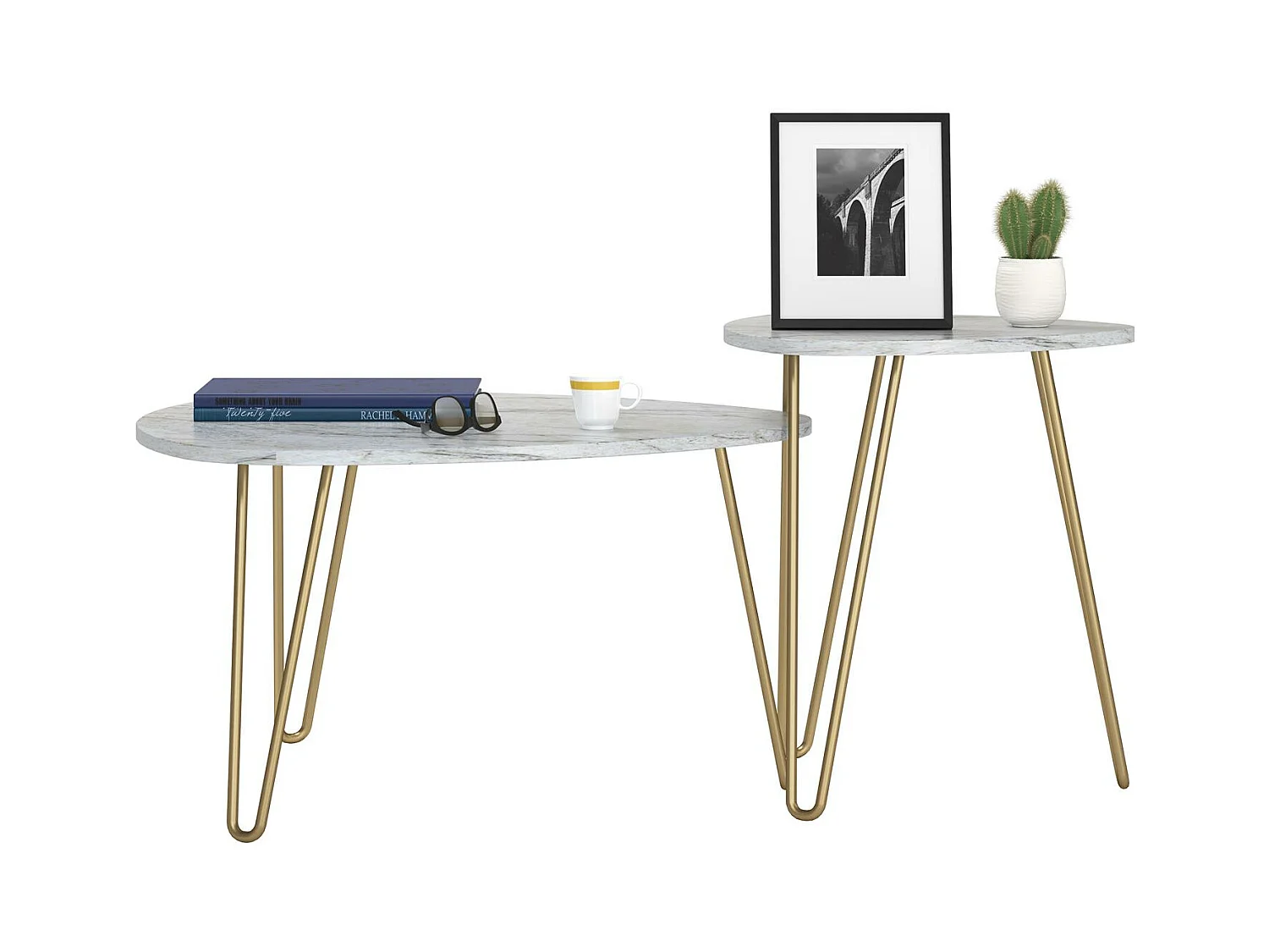 Tavolini impilabili in truciolare laminato PVC marmo bianco