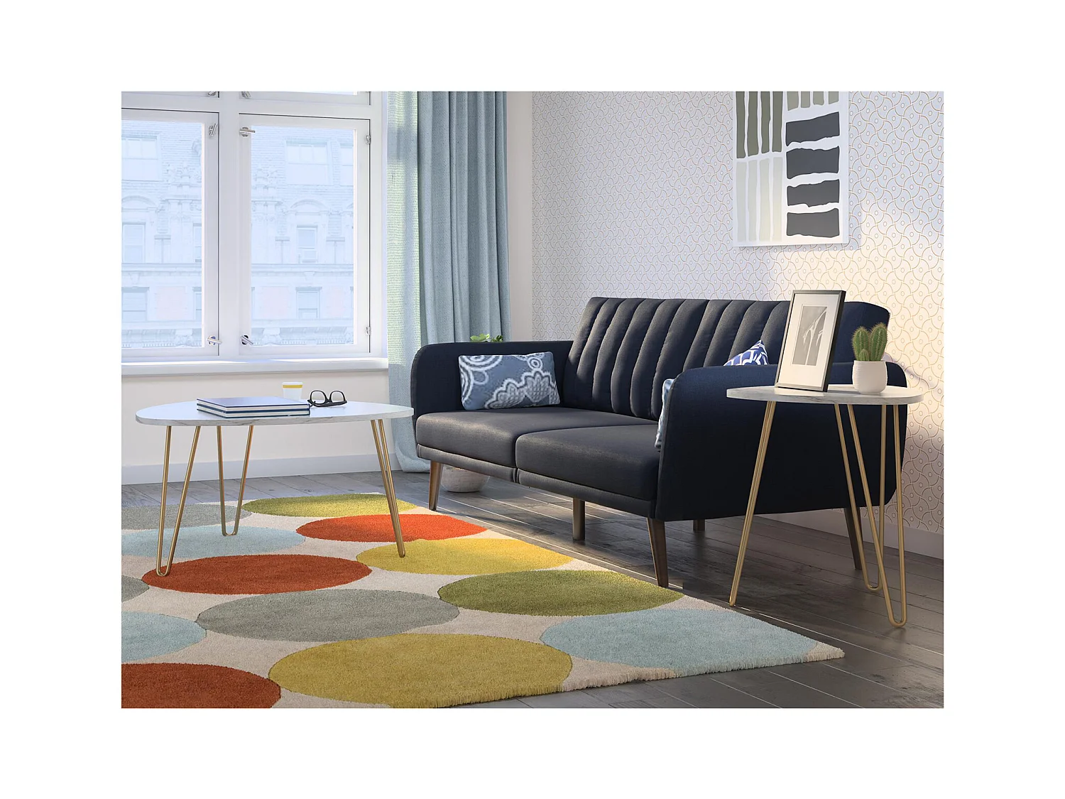 Tavolini impilabili in truciolare laminato PVC marmo bianco