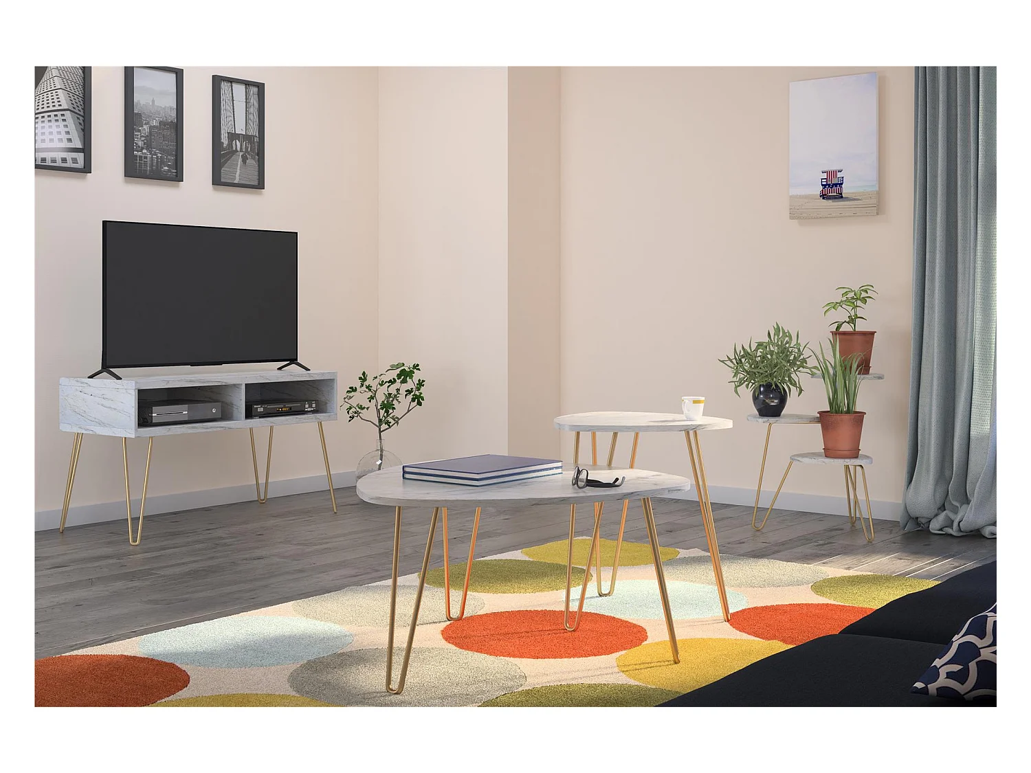 Tavolini impilabili in truciolare laminato PVC marmo bianco