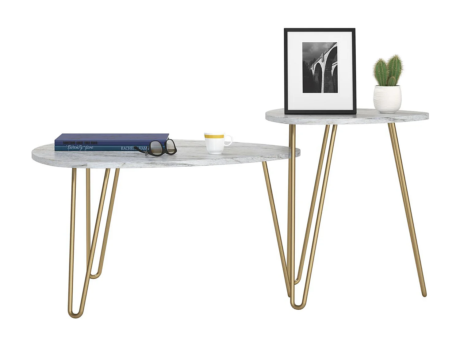 Athena | Tables gigognes en panneaux de particules stratifié PVC marbre blanc