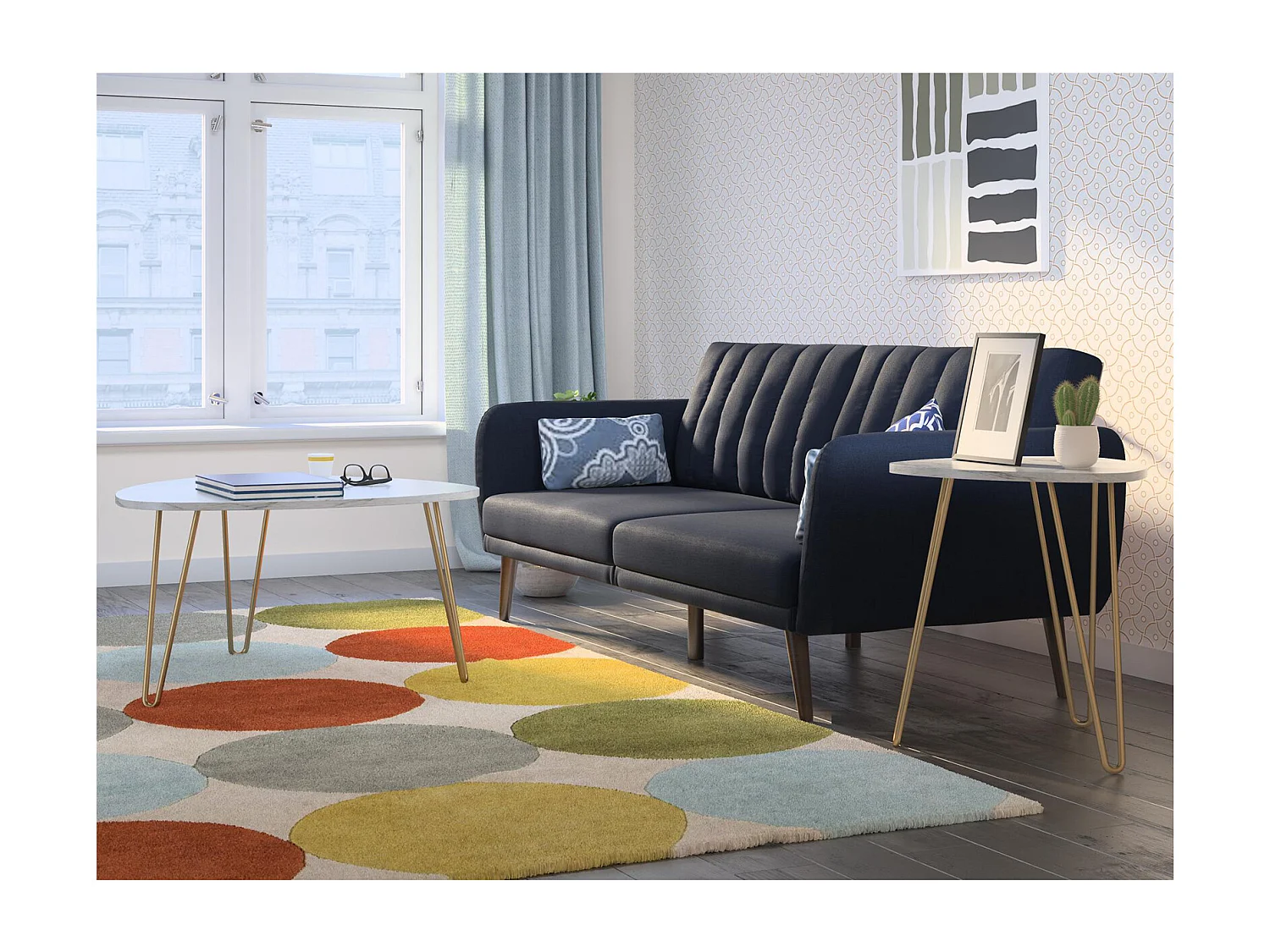 Athena | Tables gigognes en panneaux de particules stratifié PVC marbre blanc