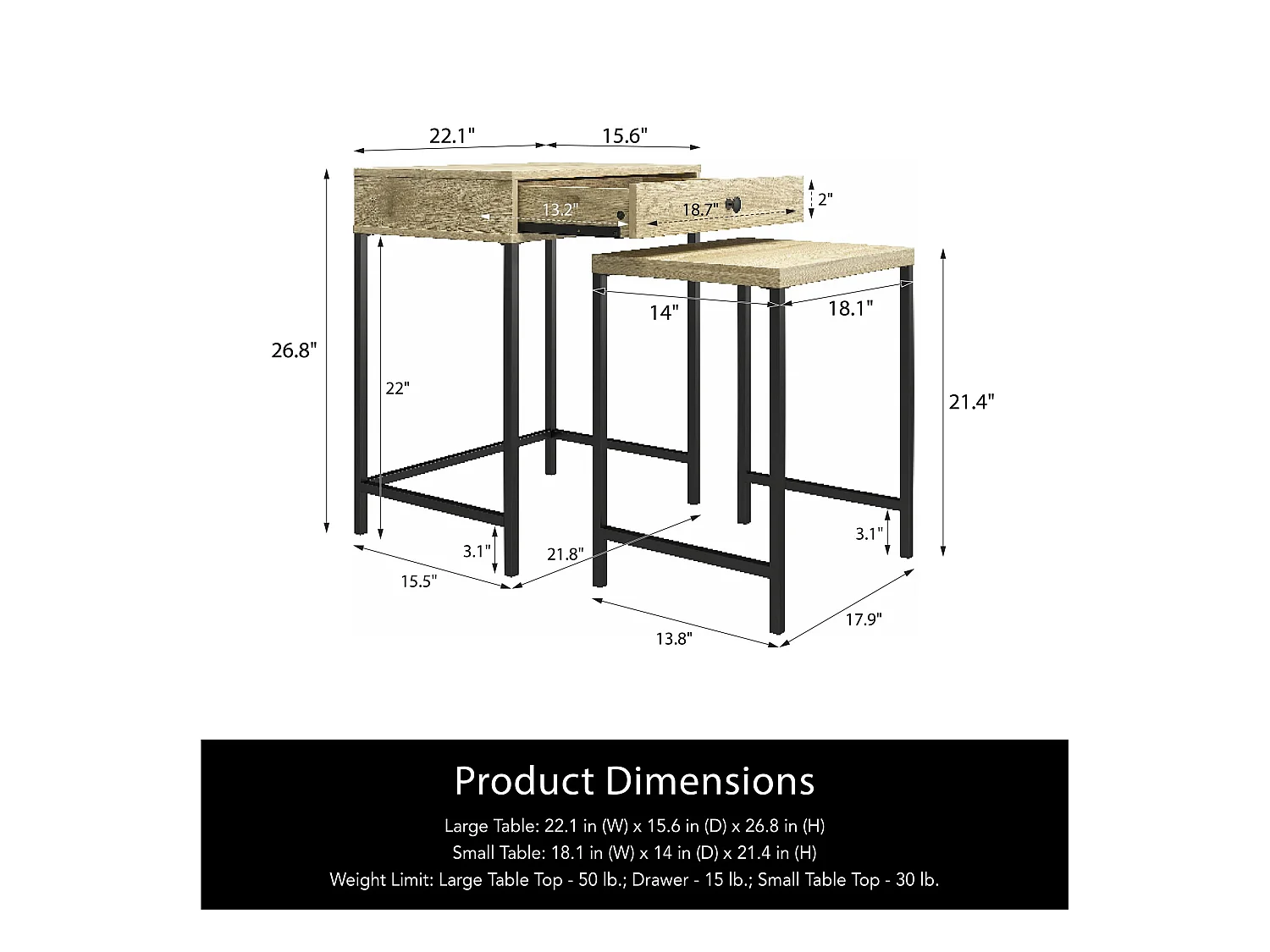 Accenttafels set van 2 in gelamineerd spaanplaat naturel
