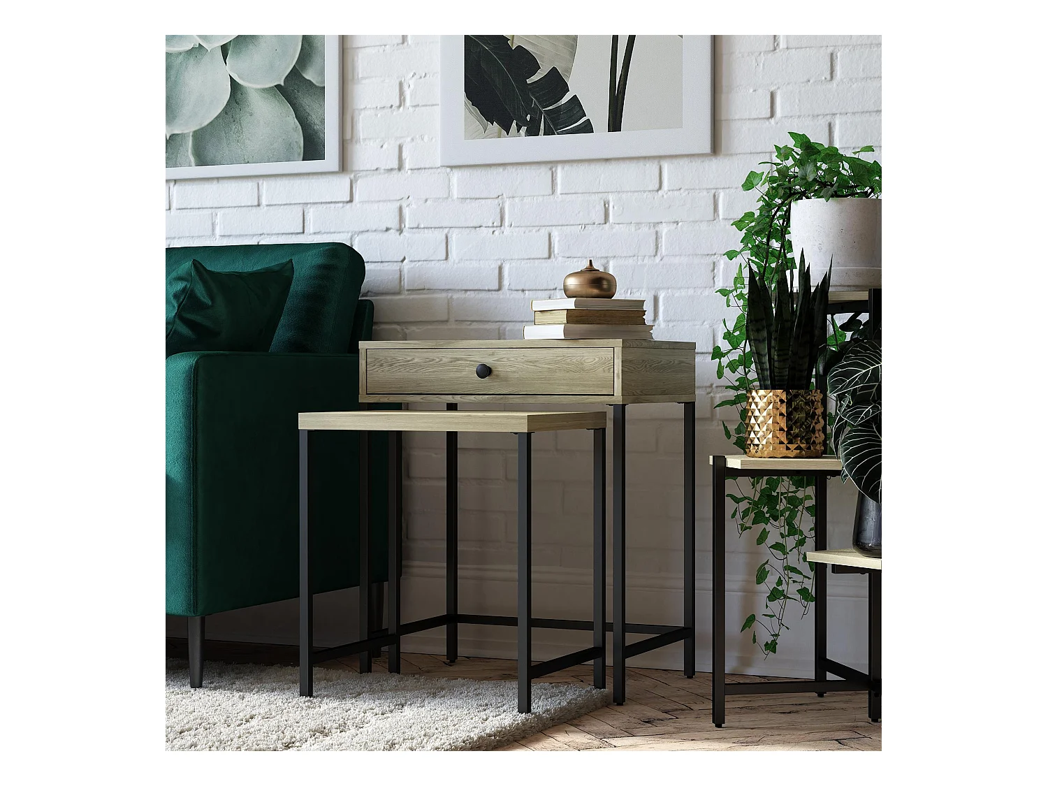 Accenttafels set van 2 in gelamineerd spaanplaat naturel