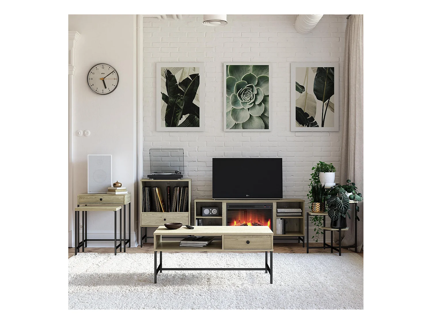 Accenttafels set van 2 in gelamineerd spaanplaat naturel