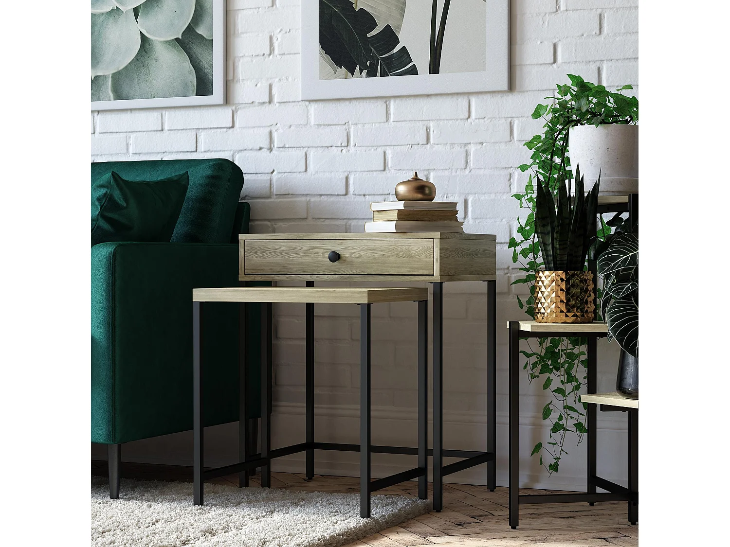 Tamlin | Tables d'appoint set de 2 en panneaux de particules mélaminés nature