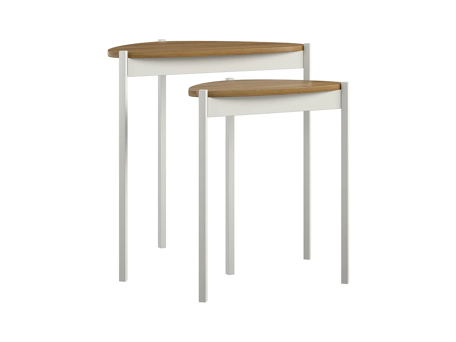 Bijzettafels in MDF walnoot en frame in metaal wit