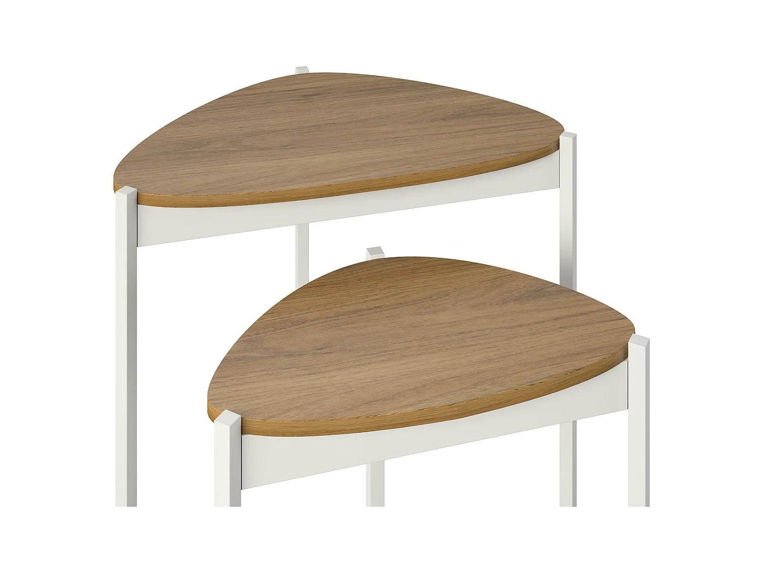 Bijzettafels in MDF walnoot en frame in metaal wit