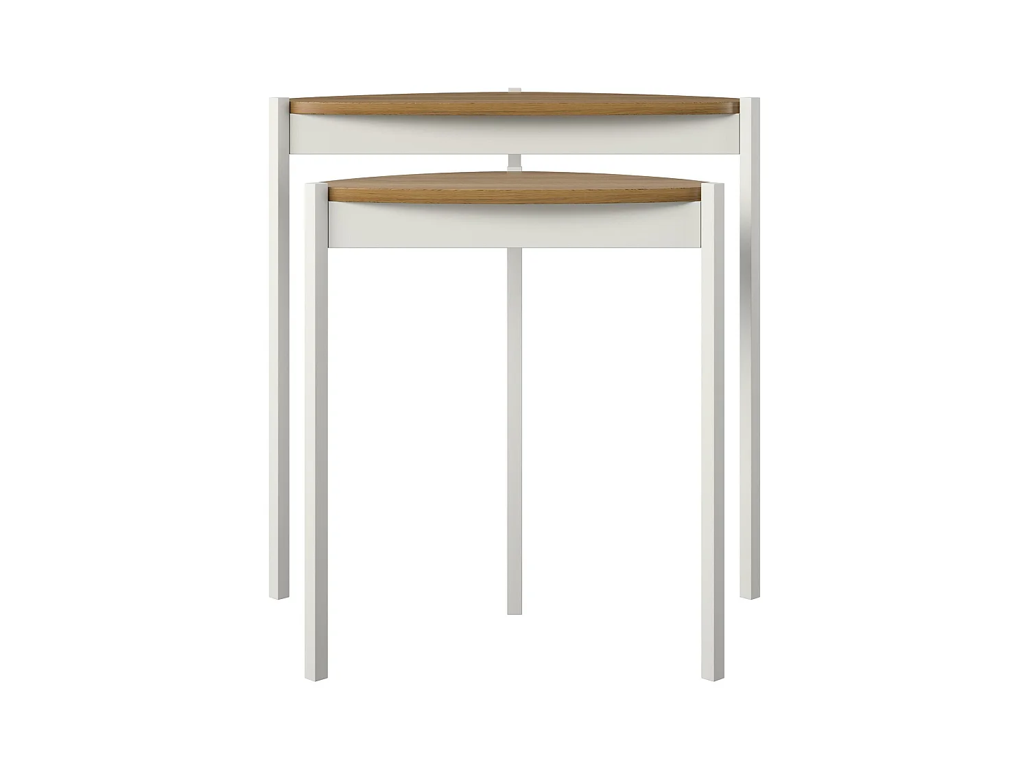 Bijzettafels in MDF walnoot en frame in metaal wit