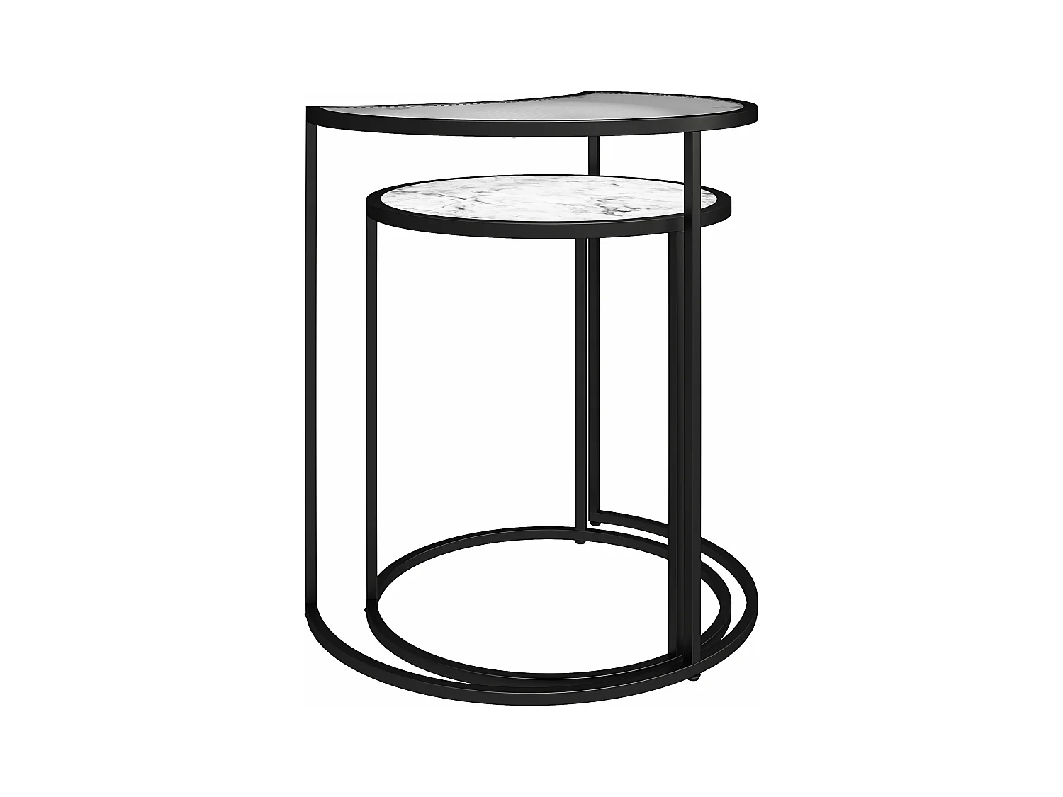 Bijzettafels in glas wit marmer en metalen onderstel in zwart