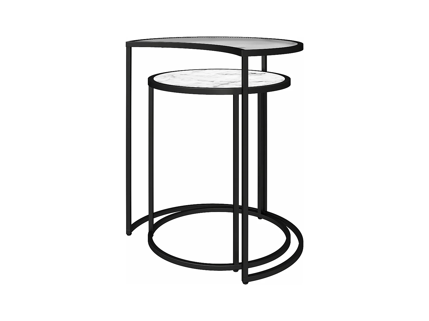 Bijzettafels in glas wit marmer en metalen onderstel in zwart