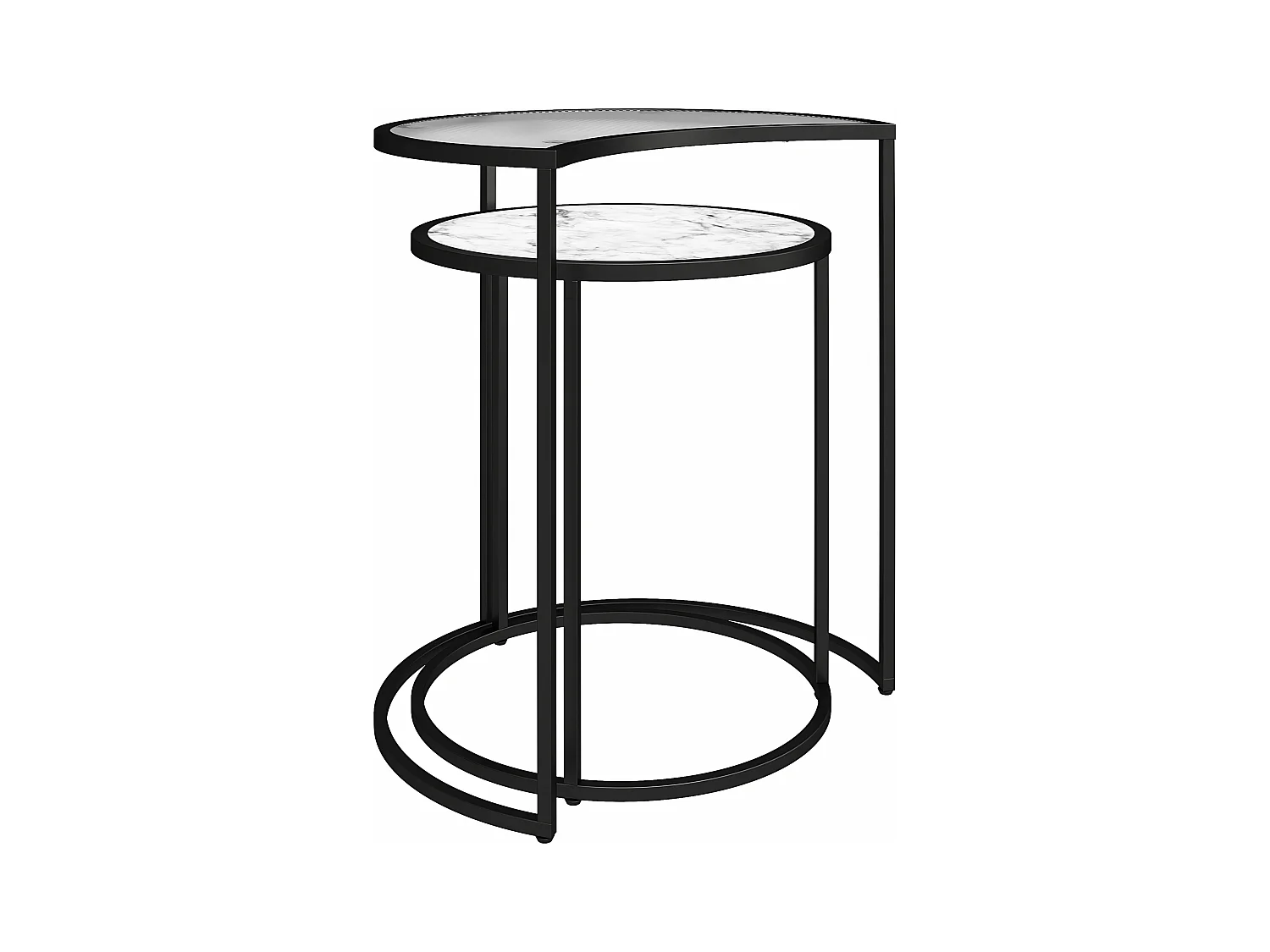 Bijzettafels in glas wit marmer en metalen onderstel in zwart