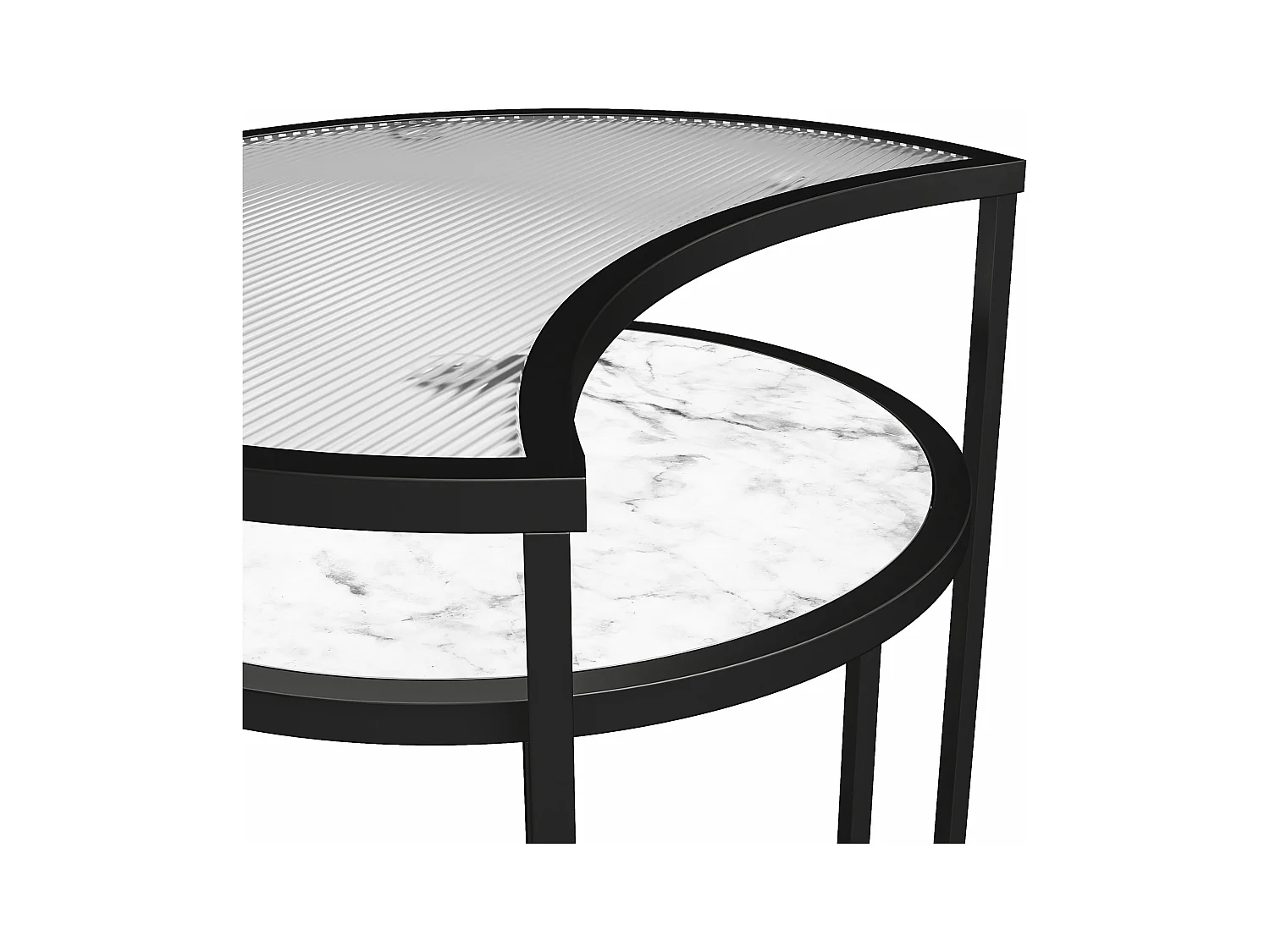 Bijzettafels in glas wit marmer en metalen onderstel in zwart